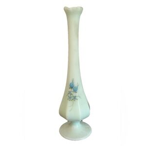 Vintage Fenton Bud Vase Blue Flower Hand Painted Handpainted Signed Nancy R